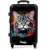 NoBoringSuitcases.com © Valigia rigida con ruote, trolley, bagaglio a mano, 4 ruote, lucchetto TSA (gatto con pennellate colorate), (Valigia media 67x43x25 cm)