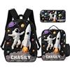 ASD Jewerly 3Pcs Set personalizzato ingegneria veicoli a tema zaino borsa regalo, nome personalizzato costruzione veicoli a tema escavatore camion stampa zaino casual laptop daypack borsa (style13)