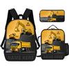 ASD Jewerly 3Pcs Set personalizzato ingegneria veicoli a tema zaino borsa regalo, nome personalizzato costruzione veicoli a tema escavatore camion stampa zaino casual laptop daypack borsa (style11)