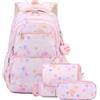 FANDARE 3 in1 Zaino per bambini con pranzo al sacco & Astuccio Ragazzi Ragazze scolastico Leggero Cartella Zainetto riflettente Borsa Adolescenti per la scuola elementare Borsa a spalla Rosa