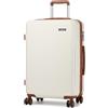 KONO Valigia Media 65 cm PC+ABS per Viaggi Medio-Lunghi - Bagaglio da Viaggio con Ruote 360° TPE, Manico Alluminio Estendibile e Doppio Scomparto (65 cm, Crema/Marrone)