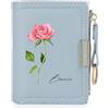 Jeweidea Portafoglio Personalizzato per Donna con Foto Incisa e Nomi Piccolo Portafoglio Bifold con Tasca Portamonete con Cerniera per Mamma, Fidanzata, Regali di Natale Personalizzati (A-Blu)