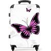 NoBoringSuitcases.com valigia grande 20-23 kg, media, trolley medio, rigida, rigido, da stiva, valigie grandi, bagaglio, leggera, medie rigide, con 4 ruote girevoli, 67 cm - 72 L, Farfalle Rosa