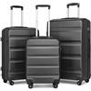 KONO Valigia Kono con rivestimento rigido in ABS, trolley da viaggio con 4 ruote girevoli e lucchetto TSA, Grigio, Set of 3