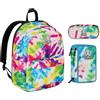 Invicta Zaino Scuola Monoscomparto Ollie Fantasy Invicta, Multicolore + Astuccio 3 zip + Portapenne Rosa e Viola Bambine e Ragazze