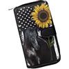 COEQINE Portafoglio a forma di animale, borsa lunga in pelle con motivo di pollo, borsa con cerniera per monete, borsa da viaggio per feste, Bandiera Girasole Cavallo Nero, Americano