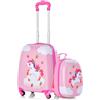COSTWAY Set di Valigia per Bambini, 16 Valigia+ 12 Zaino, 2 Pezzi, con Ruote Girevoli a 360° e Maniglia Retrattile, Ideale per Viaggiare in Modo Comodo e Divertente (Modello 14)