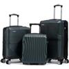 R.Leone Valigia da 1 Fino a Set 4 Trolley Rigido grande, medio, bagaglio a mano 55x40x23 cm Wizz, ITA Airways e bagaglio 45x36x20 cm EasyJet in ABS 8005 (Verde Scuro, Set 3 Pezzi XS M L)