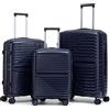 R.Leone Valigia da 1 Fino a Set 3 Bagaglio mano 55x40x20 Ryanair, Medio, Grande Ultra Strong Antiurto Resistente Trolley rigido leggero 8 ruote Polipropilene 6080 (Blu Scuro, Set 3 Pezzi S M L)