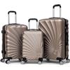 R.Leone Valigia da 1 pezzo Fino a Set 4 Trolley Rigido grande, medio, bagaglio a mano adatto Ryanair 55x40x20cm e beauty case 8 ruote in ABS 2092 (Oro, Set 3 S M L)