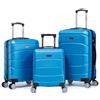 R.Leone Valigia da 1 Fino a Set 4 Trolley Rigido grande, medio, bagaglio a mano 55x40x23 cm Wizz, ITA Airways e bagaglio 45x36x20 cm EasyJet in ABS 8001 (Azzurro, Set 3 Pezzi S M L)