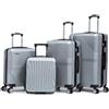 R.Leone Valigia da 1 Fino a Set 4 Trolley Rigido grande, medio, bagaglio a mano 55x40x23 cm Wizz, ITA Airways e bagaglio 45x36x20 cm EasyJet in ABS 8005 (Argento, Set 4 Pezzi XS S M L)