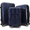 R.Leone Valigia da 1 pezzo Fino a Set 4 Trolley Rigido grande, medio, bagaglio a mano e beauty case 4 ruote in ABS 611 (Set 3 Pezzi S M L, Blu)