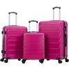 R.Leone Valigia da 1 Fino a Set 3 Bagaglio a mano 55x40x20 Ryanair, Medio, Grande Ultra Resistente Trolley rigido leggero 8 ruote in ABS 2220 (Fucsia, Set 3 Pezzi S M L)