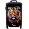 NoBoringSuitcases.com Trolley Bagaglio a Mano 55x40x20 cm, Valigia da Stiva 10 kg - Tigre Arte di Strada (Arancione)