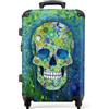 NoBoringSuitcases.com valigia grande 20-23 kg, media, trolley medio, rigida, rigido, da stiva, valigie grandi, bagaglio, leggera, medie rigide, con 4 ruote girevoli, 67 cm - 72 L, Teschio botanico