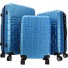 R.Leone Valigia da 1 pezzo Fino a Set 4 Trolley Rigido grande, medio, bagaglio a mano e beauty case 4 ruote in ABS 611 (Set 3 Pezzi S M L, Azzurro)