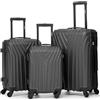 R.Leone Valigia da 1 Fino a Set 4 Trolley Rigido grande, medio, bagaglio a mano e bagaglio EasyJet 45X36X20cm 4 ruote in ABS 9002 (Grigio, Set 3 Pezzi S M L)