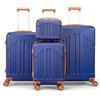 LEADZM Set di Valigie Rigide 4 Pezzi con Beauty Case, Set Valigie in ABS, Luggage Suitcase Grande 23 kg con 4 Ruote Girevoli Doppie (Blu Navy-Marrone)