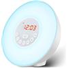 FlTFORT Sunrise Alarm Clock Wake Up Light - Versione aggiornata allarme luce con simulazione alba/tramonto doppio allarme e funzione snooze, 6 colori atmosfera lampada 6 suoni naturali e radio FM