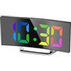 Derkiewn Sveglia digitale, grande schermo a specchio LED da 7'', 2 luminosità, 12/24 ore, temperatura, data, Snooze, Alimentazione USB, funzione di memoria (colore)