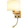 GZZBMY Comodino Applique da Parete,Lettura Lampada da Parete con Bianco Paralume in Lino,Vintage Luce da Parete con Interruttore Dimmerabile,LED Flessibile Lampade da Muro Lettura Braccio (Oro)