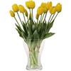 Cn-Knight - 20 tulipani artificiali, steli di tulipani realistici al tatto da 40,6 cm con foglie finte, tulipani e boccioli finti per centrotavola, ornamento, mazzo nuziale, giallo