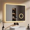 EMKE Specchio da Bagno LED 80x60 cm con Interruttore Tattile, Antiappannamento, Lente 3X, 3 Colori di Luce, Dimmerabile