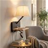 B·LED BARCELONA LED BARCELONA LED Applique da parete "Artin USB+USBC" con paralume E27, faretto LED orientabile 3W, mensola in legno e design moderno per camera da letto, testiera e hotel, Nero
