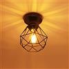 iDEGU Plafoniera Vintage Disegn Gabbia Diamante Paralume Metallo Lampadario Soffitto Industriale E27 Lampada da Soffitto Decorazione Lampada per Cameretta Restaurent Ingresso Corridoio (16 cm, Nero)