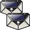 Mediawave Store - Luce Solare LED Lampada Ricarica Solare Esterno 641006 Sensore di Movimento 100 LED Angolo Luce a 270° Luci Esterno 3 modalità Lampade Solari Impermeabile Giardino (2 pz)