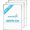 PHOTOLINI Cornici 50x70 cm argento legno MDF, set di 3 cornici per poster, plexiglass infrangibile, da parete, accessori extra inclusi - per foto, immagini e poster