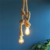 Chao Zan Lampada a sospensione con corda di canapa, fai da te, stile vintage, per soggiorno, caffè, ristorante, attacco E27, lunghezza 150 cm, senza lampadina (doppia)