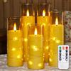 Zevanor Candele senza fiamma con effetto tremolante 5,5 cm x 12,5 cm, 15 cm, 17,5 cm, 20 cm, 20 cm, Candele a batteria LED in plastica dorata con timer (Durata lunga 600 ore, Confezione da 5)