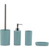 BM 4049 Set di Accessori da Bagno in Plastica, Set Accessori Bagno Completo 4 Pezzi, Dispenser, Portaspazzolino, Portasaponetta, Portascopino Turchese