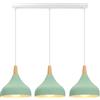 iDEGU 3 Luci Lampadario a Sospensione Retrò LED Lampada a Soffitto in Legna Metallo Moderna Lampada a Sospensione Stile Scandinavo Plafoniera per Sala da Pranzo Soggiorno Cucina (Verde, Barra)
