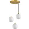 HJXDtech Lampadario Minimalista a Sfera in Vetro Bianca, Lampada a Sospensione Moderna E27 con Finitura in Ottone per Cucina Camera da letto Sala da pranzo (3-Luci)