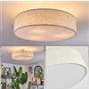 Hofstein Plafoniera Foggia metallo / lino sintetico / plastica nichel opaco/naturale/beige/bianco, lampada moderna Ø 50 cm, E27, sala da pranzo/soggiorno/camera da letto/cucina/corridoio