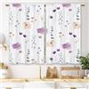 Laifzere, tende da cucina viola con fiori in stile acquarello, tende da bar corte e piccole, con tasca per asta, minimaliste, a foglia botanica, per bagno, soggiorno, camera da letto, tende per