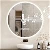 Dibaful Specchio da bagno rotondo da 600 mm, con illuminazione e musica, Bluetooth, 3 colori, dimmerabile, anti-appannamento, specchio da parete rotondo, bagno con luce per bagno e hotel