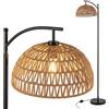 HOMASIS Lampada da Terra 160 cm, Piantana da Terra in Metallo con Paralume Intrecciato e Portalampada E27, Interruttore a Pedale e Base Stabile, Lampada Soggiorno per Camera da Letto, Ufficio, Nero