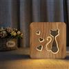 SZG - Elegante lampada in legno con immagine di gatto 3D, luce notturna, decorazione per la casa, regalo creativo