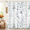 Kzzfqxb 180x200cm Tende da doccia floreali bianche e blu con ganci, erbe botaniche fiori selvatici mazzi di libellule impermeabili per il Vasca, elegante tessuto in poliestere per Bagno