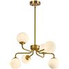 KCO Lighting Lampadario Sputnik a 6 luci Lampada a sospensione moderna in stile Mid Century Oro Globo in vetro smerigliato Lampadario in ottone spazzolato per soggiorno camera da letto cucina isola