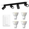 Philips Hue Pongee - Faretto sporgente (nero), luce bianca calda e fredda, include un dimmer di luce Hue - Faretto sporgente con 4 punti luminosi, GU10, Hue White Ambiance