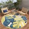 TAPISO Patio Tappeto Rotondo Esterno Interno Pelo Corto Design Moderno Floreale Foglie Monstera Effetto 3D Verde Blu Salotto Sala Camera Terrazza Balcone Outdoor Indoor 100 x 100 cm