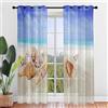 Hiseng 2 Pezzi Tende Voile Trasparente Interni, Decorativi Sheer Tenda per Camera da Letto Finestre Porta Cucina Soggiorno, 3D Vista Mare Stampa Semi Trasparente Tende (55x95cm,Conchiglia)