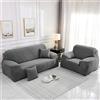 Surwin Copridivano Elasticizzato 1 2 3 4 Posti, Moda Stampa Elastico Universale Copridivani con Braccioli Fodera per Divano Antiscivolo Sofa Protettore (Grigio,4 posti - 235-300cm)