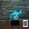 FLRXHK Elicottero 3D Illusion Luce Notturna Touch Tavolo Lampada da Scrivania con Telecomando 16 Colori Ottico USB LED Luce Notturna per Bambini Regalo Camera Decorazione