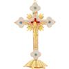 Syfunlv Croce in Metallo, Croce di Gesù Cristo, 13 x 8 x 21 cm, Oro, con Supporto da Tavolo, Classico, Religioso, Indoor, Outdoor, Regalo, Decorazione